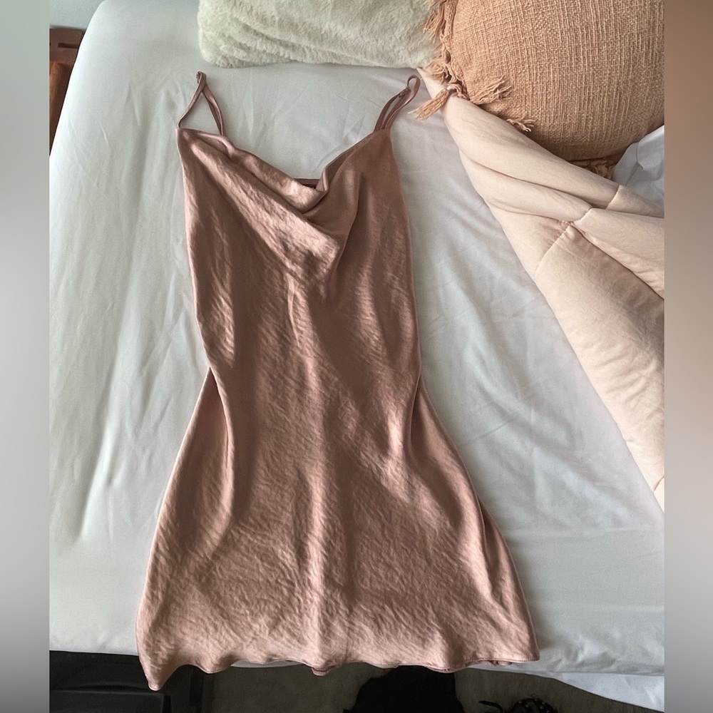 Blush Satin Cowl Neck Mini Dress